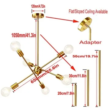 BAODEN 6 Lights Gold Pendant Light Fixture for Home