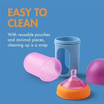 Boon Nursh Reusable Silicone Pouch Baby Bottles - Medium Flow Nipple - Silicone Baby Bottle Pouch and Nipple - Baby Feeding Essentials - Color Block - 3-6 Months - 3 Count - 8 Ounce