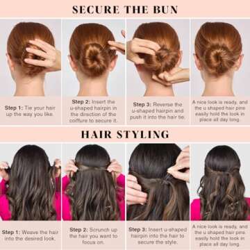 Kitsch U Shaped Hair Pins for Girls, Teens & Women | Hairpin Perfect for Updos, Ballet Buns & Wig Styling - 3 Inches & 2.5 Inches, Brown, 18Pcs