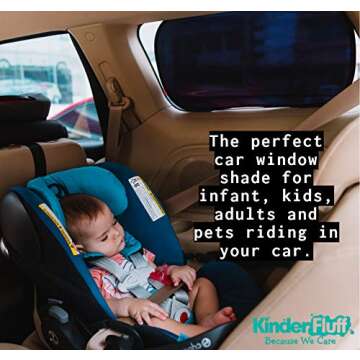 kinder Fluff Car Window Shade (4Pack)-The Only Certified Cockpit & Car Window Sun Shade for Baby & Pilots Proven to Block 99.95% UVR -Mom's Choice Gold Award- Aircraft & Car Seat Sun Protection - S