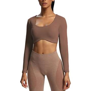 Aoxjox Long Sleeve Crop Tops for Women Define Sculpt Workout Cropped T Shirt Top (Fudge Coffee, Small)
