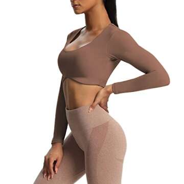 Aoxjox Long Sleeve Crop Tops for Women Define Sculpt Workout Cropped T Shirt Top (Fudge Coffee, Small)