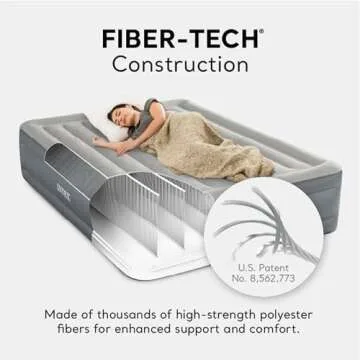 Intex 64125ED Dura-Beam Plus Essential Rest Air Mattress - Fiber-Tech – Queen Size – Built-in Electric Pump – 18in Bed Height – 600lb Weight Capacity