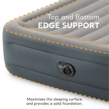 Intex 64125ED Dura-Beam Plus Essential Rest Air Mattress - Fiber-Tech – Queen Size – Built-in Electric Pump – 18in Bed Height – 600lb Weight Capacity