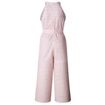 Alelly Women's Summer Jumpsuits Striped Tie Back Sleeveless Backless Wide Long Pants Rompers