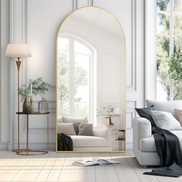 Dewfig Arched Full Length Floor Mirror 71x30 Gold