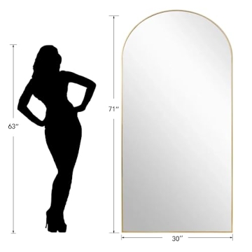 Dewfig Arched Full Length Floor Mirror 71x30 Gold