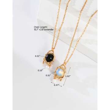 N9NEMUSES Double Sided Pendant Necklace, 18K Gold Blue Opal and Black Onyx Reversible Necklace with Dainty Pearl Charm, 2-Sided Multi-wear Design Necklace for Women