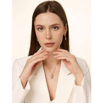 N9NEMUSES Double Sided Pendant Necklace, 18K Gold Blue Opal and Black Onyx Reversible Necklace with Dainty Pearl Charm, 2-Sided Multi-wear Design Necklace for Women