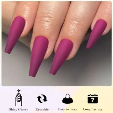 AddFavor 100pcs Long Coffin Press on Nails Fuchsia Fake Nails Matte Long Ballerina Full Cover Nail Acrylic False Nail Tips for Women and Girls