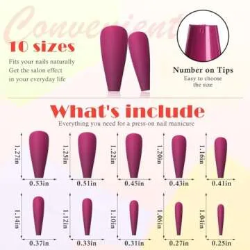AddFavor 100pcs Long Coffin Press on Nails Fuchsia Fake Nails Matte Long Ballerina Full Cover Nail Acrylic False Nail Tips for Women and Girls