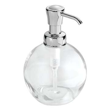 InterDesign York Glass Soap Dispenser Pump for Body Moisturizer, Liquid Hand Soap, Sanitizer or Aromatherapy Lotion - Clear/Chrome