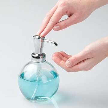 InterDesign York Glass Soap Dispenser Pump for Body Moisturizer, Liquid Hand Soap, Sanitizer or Aromatherapy Lotion - Clear/Chrome