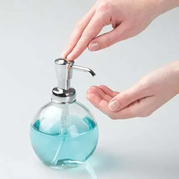 InterDesign York Glass Soap Dispenser Pump for Body Moisturizer, Liquid Hand Soap, Sanitizer or Aromatherapy Lotion - Clear/Chrome