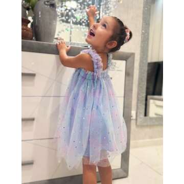 AGQT Toddler Girls Tutu Dress Sleeveless Kids Tulle Tutu Dress Birthday Party Babydoll Dresses Sequin Star-Light Blue Size 3-4T