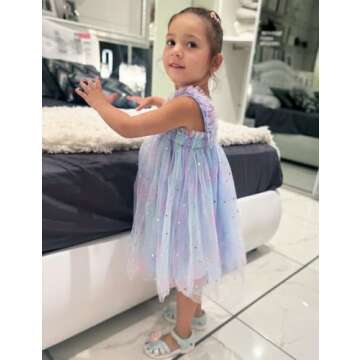 AGQT Toddler Girls Tutu Dress Sleeveless Kids Tulle Tutu Dress Birthday Party Babydoll Dresses Sequin Star-Light Blue Size 3-4T