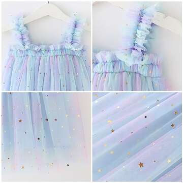 AGQT Toddler Girls Tutu Dress Sleeveless Kids Tulle Tutu Dress Birthday Party Babydoll Dresses Sequin Star-Light Blue Size 3-4T