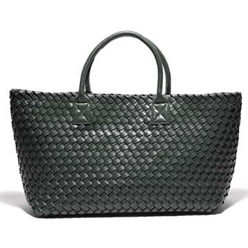 Weayouth Woven Bag Shopper Bag Travel Handbags and Purses Women Tote Bag Large Capacity Shoulder Fashion Bags (blackish green)