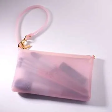 Wristlet by Pudinbag for Women | Zipper Wristlet | Phone Wristlet | Beach Pouch | Water Resistant Silicone | Semi-transparent | Vegan (Pink)