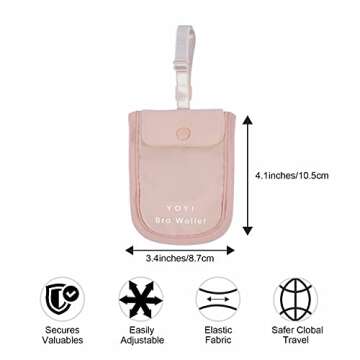 YOYI YOYI RFID Undercover Bra Wallet,Hidden Travel Pouch,Secret Stash Pocket - Credit Cards & Money & Valuables with Adjustable,Elastic Strap Suitable for All Bra Sizes(pink)