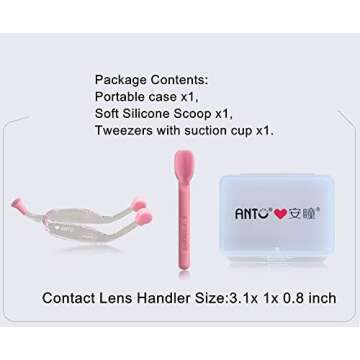 AITIME Soft Contact Lens Insertion and Removal Tool Set - Contact Lens Handler Device Includes Tweezers and Soft Silicone Scoop, Contact Lenses Removers for Travel Home Use (Pink)