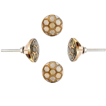 Perilla Home Set of 4 Handcrafted Mother of Pearl Drawer Knobs - Elegant Vintage Cabinet Handles