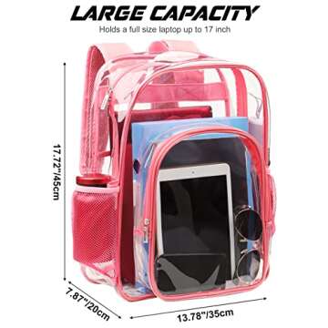 Nausear Clear Backpack School Bag Stadium Approved Heavy Duty Large PVC Laptop Transparent Backpack See Through Backpack for Sports, Work, Stadium, Security, Travel, College - H18''xW14''xD8“ - Pink