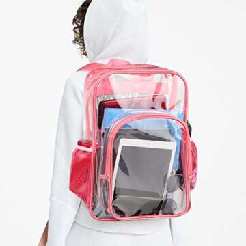 Nausear Clear Backpack School Bag Stadium Approved Heavy Duty Large PVC Laptop Transparent Backpack See Through Backpack for Sports, Work, Stadium, Security, Travel, College - H18''xW14''xD8“ - Pink