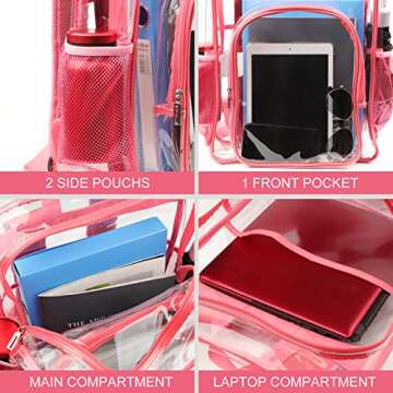Nausear Clear Backpack School Bag Stadium Approved Heavy Duty Large PVC Laptop Transparent Backpack See Through Backpack for Sports, Work, Stadium, Security, Travel, College - H18''xW14''xD8“ - Pink