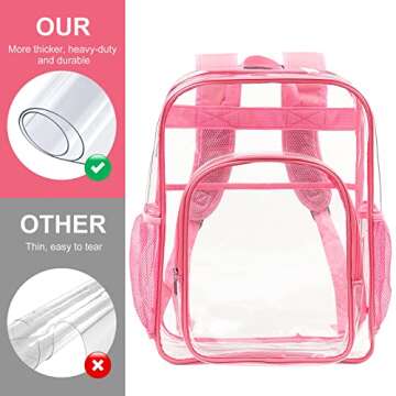 Nausear Clear Backpack School Bag Stadium Approved Heavy Duty Large PVC Laptop Transparent Backpack See Through Backpack for Sports, Work, Stadium, Security, Travel, College - H18''xW14''xD8“ - Pink
