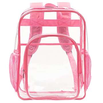 Nausear Clear Backpack School Bag Stadium Approved Heavy Duty Large PVC Laptop Transparent Backpack See Through Backpack for Sports, Work, Stadium, Security, Travel, College - H18''xW14''xD8“ - Pink