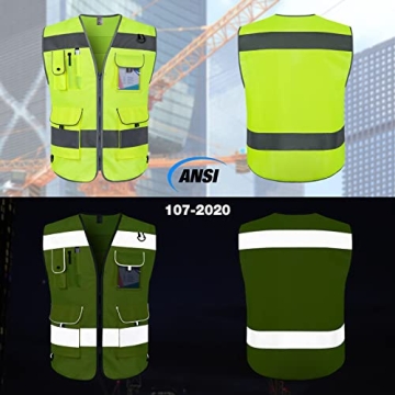 TCCFCCT Hi Vis Reflective Safety Vest with 9 Functional Pockets for Men and Women