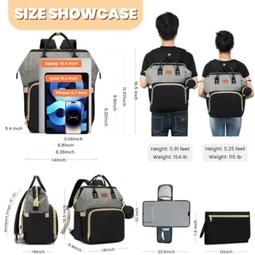 ROSEGIN Diaper Bag Backpack with Changing Pad, Pacifier Case, Baby Bag for Boy Girl Toddler - Large, Stylish, Waterproof Travel Diaper Bag for Mom - Baby Shower - Black Grey