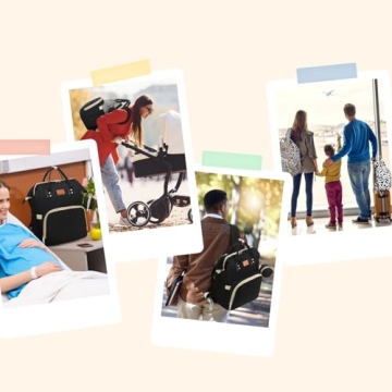 ROSEGIN Diaper Bag Backpack with Changing Pad, Pacifier Case, Baby Bag for Boy Girl Toddler - Large, Stylish, Waterproof Travel Diaper Bag for Mom - Baby Shower - Black Grey