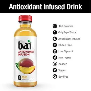 Bai Flavored Water, Malawi Mango, Antioxidant Infused Drinks, 18 Fluid Ounce Bottles, 6 count
