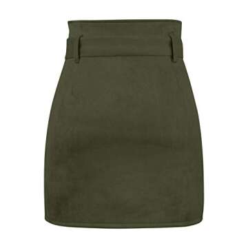 Meyeeka Junior High Waist Faux Suede Button Skirt Solid Zipper Closure A-Line Mini Skirt M Army Green