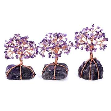 Jovivi Natural Amethyst Crystal Money Tree Crystal Quartz Feng Shui Wealth Ornament Tree Life Healing Crystals Reiki Office Living Room Table Decoration Good Luck Health Figurine Gift
