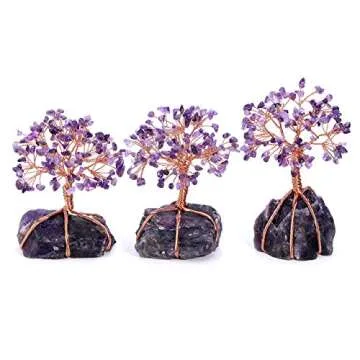 Jovivi Natural Amethyst Crystal Money Tree Crystal Quartz Feng Shui Wealth Ornament Tree Life Healing Crystals Reiki Office Living Room Table Decoration Good Luck Health Figurine Gift