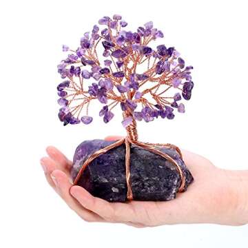Jovivi Natural Amethyst Crystal Money Tree Crystal Quartz Feng Shui Wealth Ornament Tree Life Healing Crystals Reiki Office Living Room Table Decoration Good Luck Health Figurine Gift