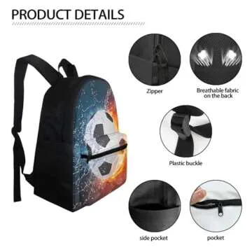 FOR U DESIGNS Soccer Backpack and Lunch Box Set Football Bookbag for Kids 8-12 School Bag and Lunch Bag Set for Boys 3 Piece Backpack Set for 4th Graders Back to School Gifts for Students
