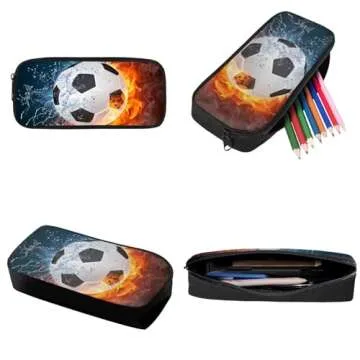 FOR U DESIGNS Soccer Backpack and Lunch Box Set Football Bookbag for Kids 8-12 School Bag and Lunch Bag Set for Boys 3 Piece Backpack Set for 4th Graders Back to School Gifts for Students