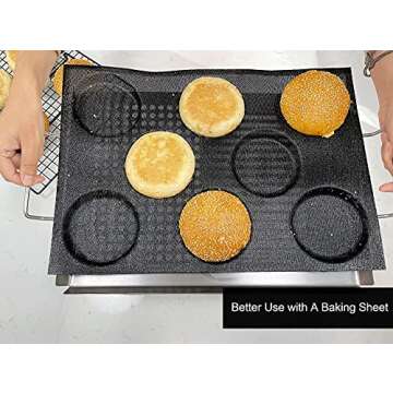 Hamburger Bun Pan, Mesh Silicone Hamburger Bun Mold, Non Stick Baking Pan for Making Buns, Great Perforated Bakery Molds for Gluten Free Buns(8 loaf, 17.1X12.2X0.59 inch)