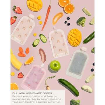 Hippypotamus Reusable Baby Food Pouches for Toddlers - BPA Free Food Grade - Dishwasher & Freezer Sa...