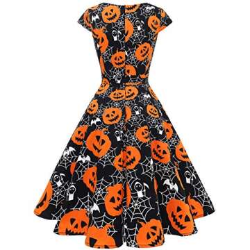 Halloween Dresses Womens Cap Sleeve Vintage Cocktail Party Dress Costume Dress Rockabilly Dresses for Women Black Pumpkin S