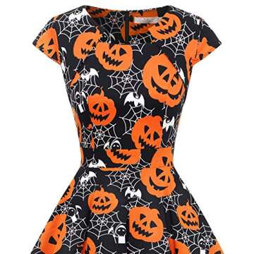 Halloween Dresses Womens Cap Sleeve Vintage Cocktail Party Dress Costume Dress Rockabilly Dresses for Women Black Pumpkin S