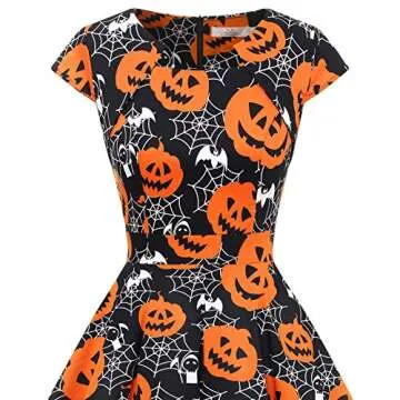 Halloween Dresses Womens Cap Sleeve Vintage Cocktail Party Dress Costume Dress Rockabilly Dresses for Women Black Pumpkin S