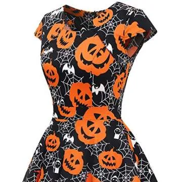 Halloween Dresses Womens Cap Sleeve Vintage Cocktail Party Dress Costume Dress Rockabilly Dresses for Women Black Pumpkin S