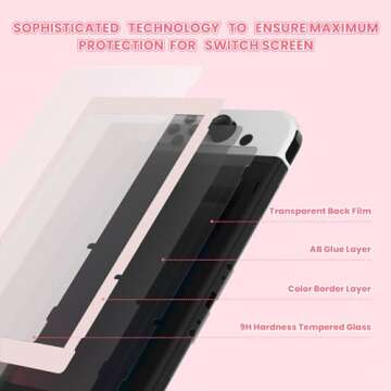 eXtremeRate 2 Pack Cherry Blossoms Pink Border Transparent HD Clear Saver Protector Film, Tempered Glass Screen Protector for Nintendo Switch [Anti-Fingerprint, Shatterproof, Bubble-Free]