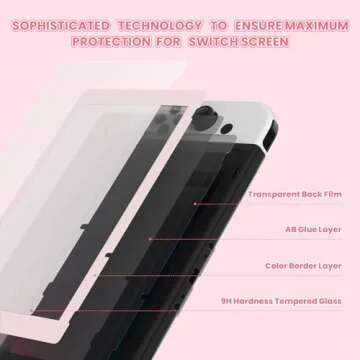 eXtremeRate 2 Pack Cherry Blossoms Pink Border Transparent HD Clear Saver Protector Film, Tempered Glass Screen Protector for Nintendo Switch [Anti-Fingerprint, Shatterproof, Bubble-Free]
