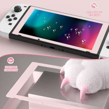 eXtremeRate 2 Pack Cherry Blossoms Pink Border Transparent HD Clear Saver Protector Film, Tempered Glass Screen Protector for Nintendo Switch [Anti-Fingerprint, Shatterproof, Bubble-Free]